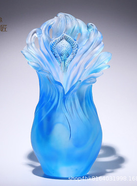 琉璃艺术摆件创意家居装饰品客厅电视柜工艺品插干花孔雀羽毛花瓶