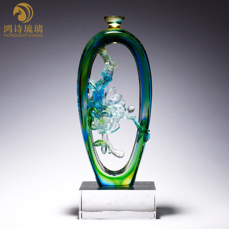 淄博琉璃艺术品玉兰花花瓶摆件玄关客厅酒柜家居装饰品搬新家礼物