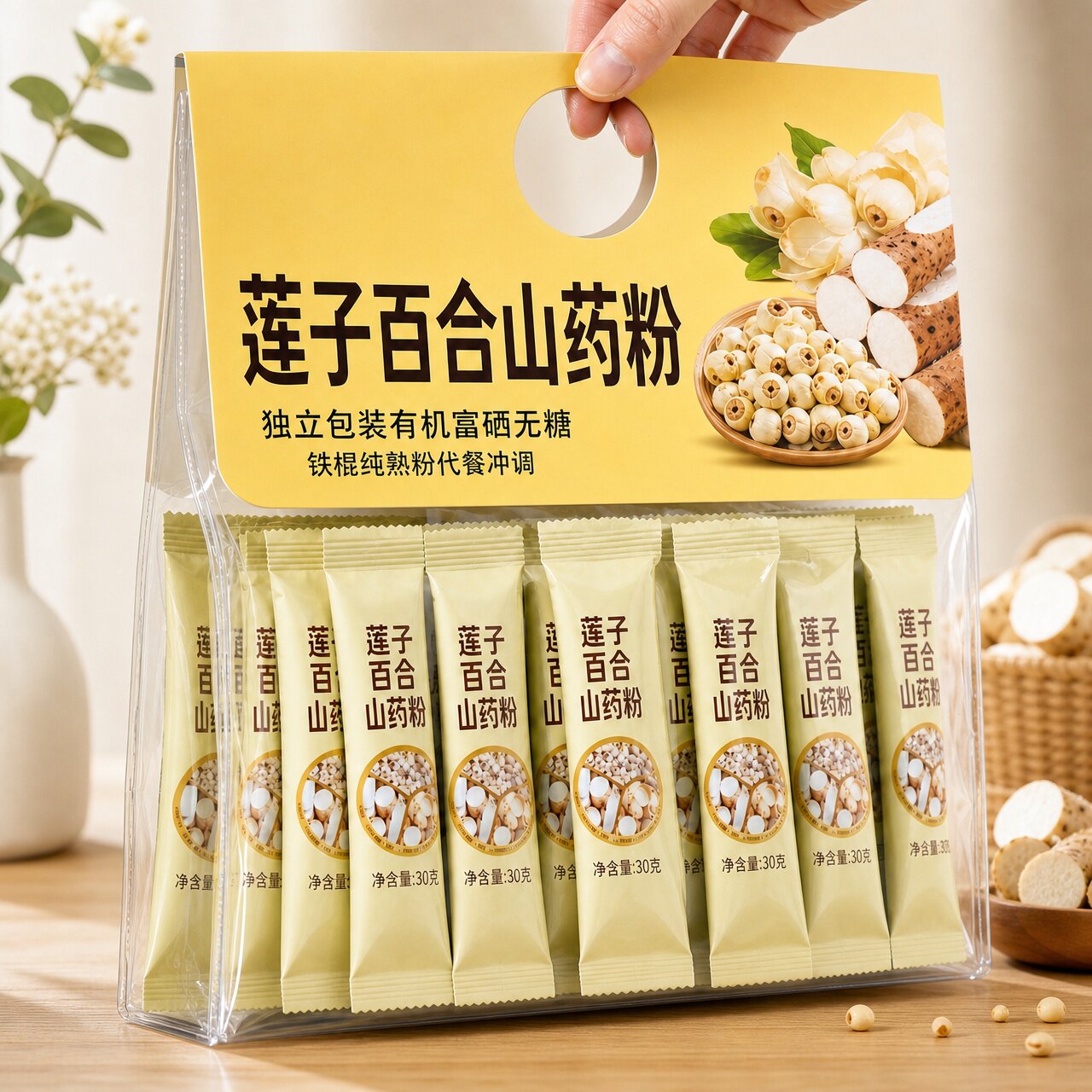 莲子百合山药粉官方旗舰店富硒无糖铁棍代餐冲调中老年营养袋装