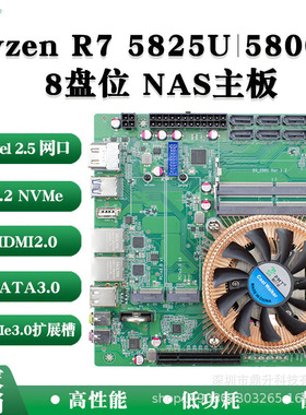 定升 AMD锐龙5825U可扩万兆8盘位NAS主板 机器视觉工控ITX主板
