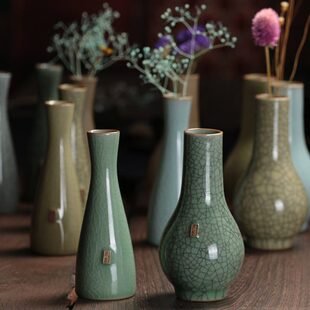 龙泉青瓷小花瓶 陶瓷干花插禅意日式简约水培手工创意摆件家居装