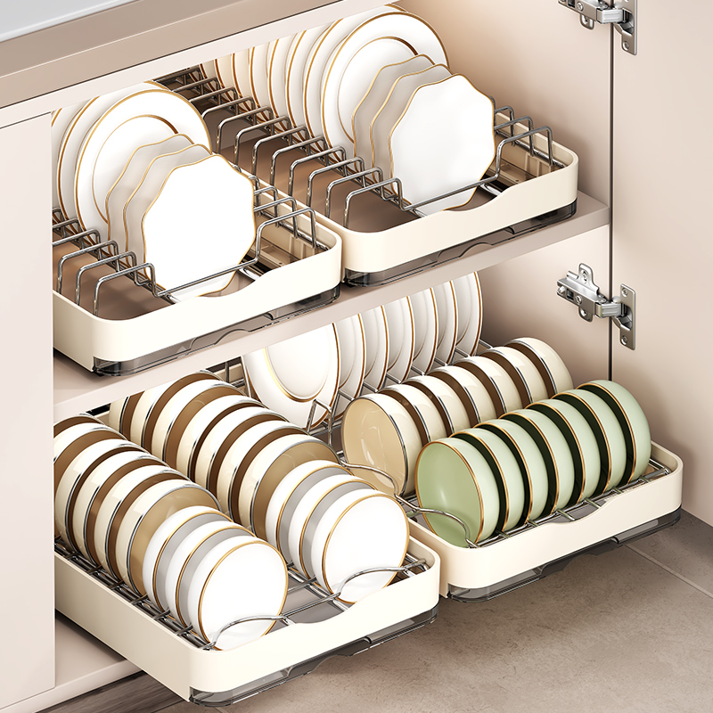 厨房碗架抽拉碗碟收纳架橱柜内拉篮放G碗架抽屉式碗盘子沥水置物