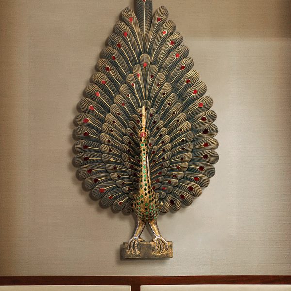 异丽东南亚孔雀软装饰品泰式风情美容院墙面木雕挂件餐厅挂饰墙饰图片