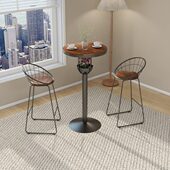 复古铁艺实木小圆方形吧台桌椅组合商家用阳台户外休闲高脚酒吧凳