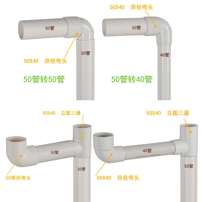内插pvc管下50大小头三通管直接缩*变4050缩口y型异径40套弯头