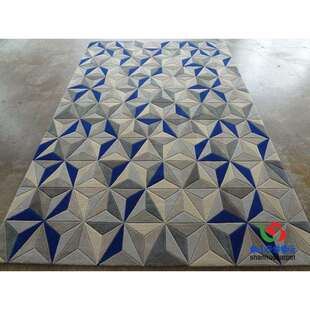 现代简约正方形格子中式别墅客厅茶几沙发地毯卧室客房大厅接待室