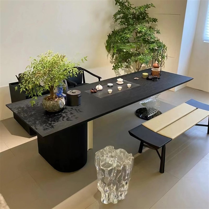 新中式黑胡d桃木茶桌椅组合2025年新款高端现代轻奢会客接待茶台