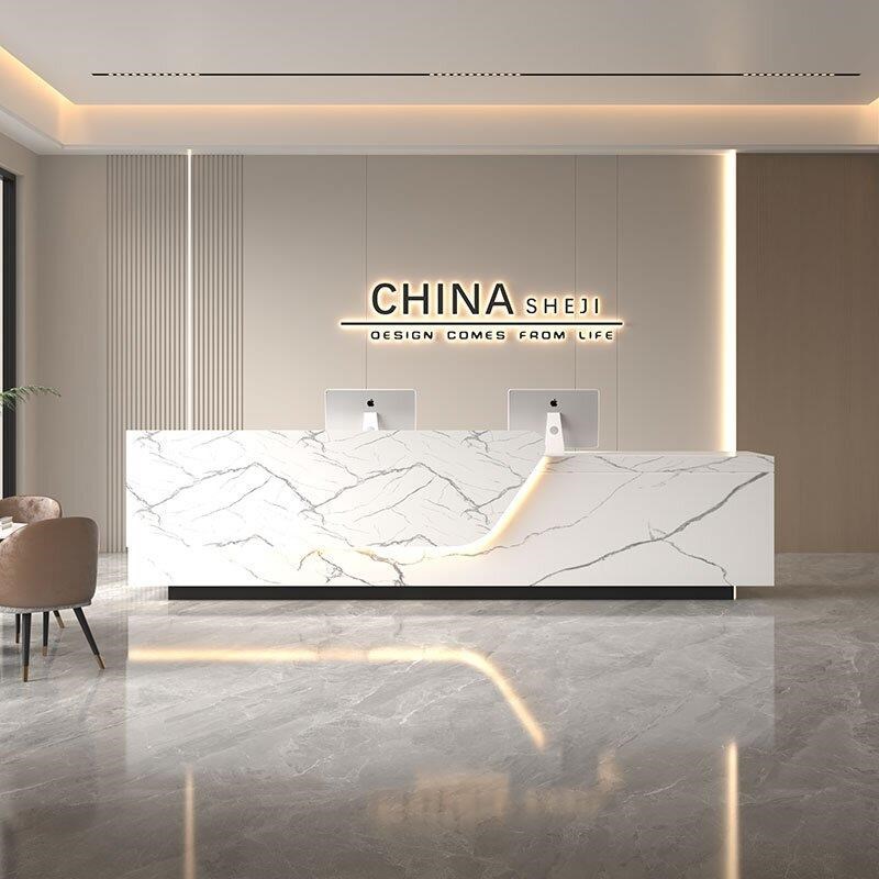 简约烤漆公司前台接待台酒店服务台美容院吧台大理石X办公室前台