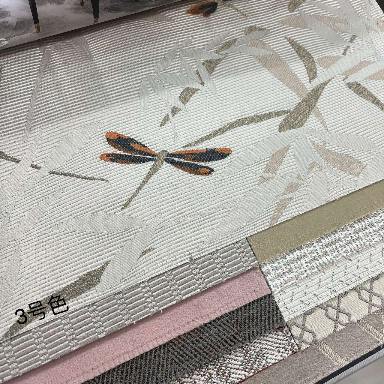 高精密提花面料蜻蜓动物图案美体提花布纺丝抱枕布新中式沙发布料