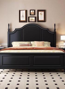 美式木床黑色主卧1.8现代简约复古法式宫廷风床双人床1.5轻奢婚床