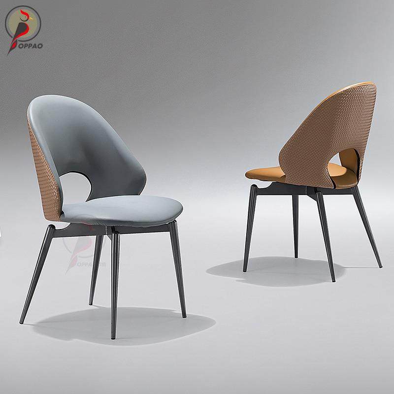 意式书桌椅子无扶手餐椅家用轻奢现代简约碳素钢凳子靠背餐桌椅