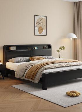 北欧实木床黑色现代简约床双人1.8x2米复古公主风卧室经济型婚床