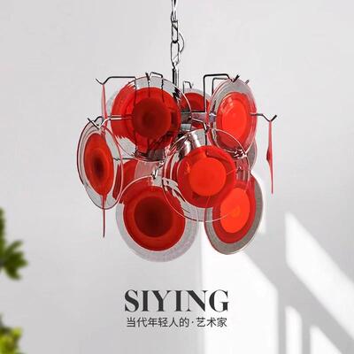 法式中古Murano穆拉诺复古卧室吊灯红色玻璃主卧设计师餐厅吧台灯