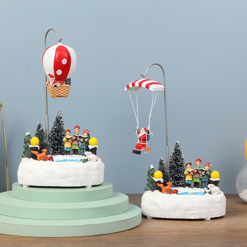 跨界创意夜光g音乐旋转热气球圣诞饰品鹿拉车圣诞饰品家居饰品