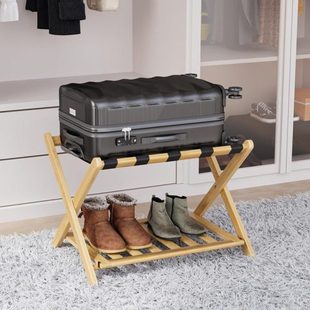 A18酒店行李架家用宾馆民宿卧室折叠收纳架楠竹客房行李箱置