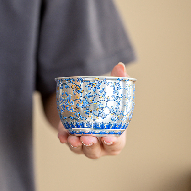 缠枝莲鎏银主人杯水缸茶杯茶盏高端单杯H个人专用大容量高端品茗