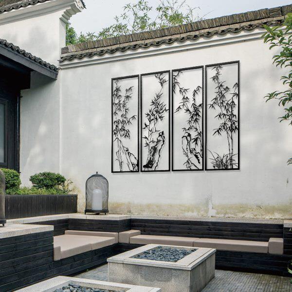 新中式立体竹叶画壁挂墙面装饰挂件禅意餐厅别墅室内室外金属壁饰