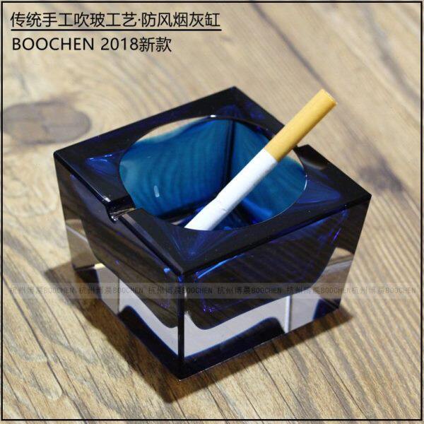 新品宝蓝色美欧式烟灰缸琉璃水晶手工玻璃烟具防飞灰创意礼品时尚