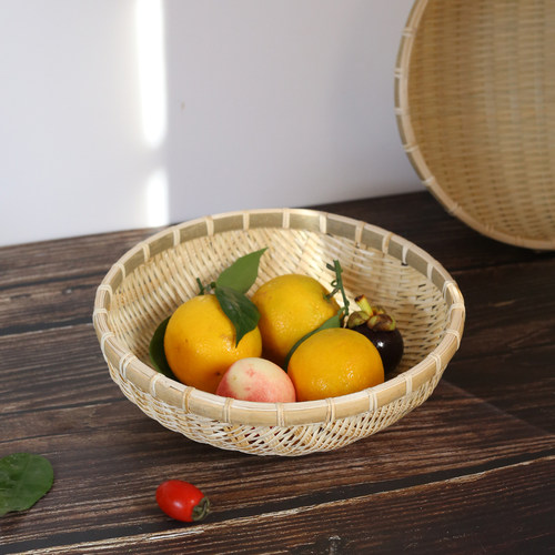 竹筛竹编农家厨房圆簸箕家用手z工小号圆筛子收纳蔬果清洗沥水篮