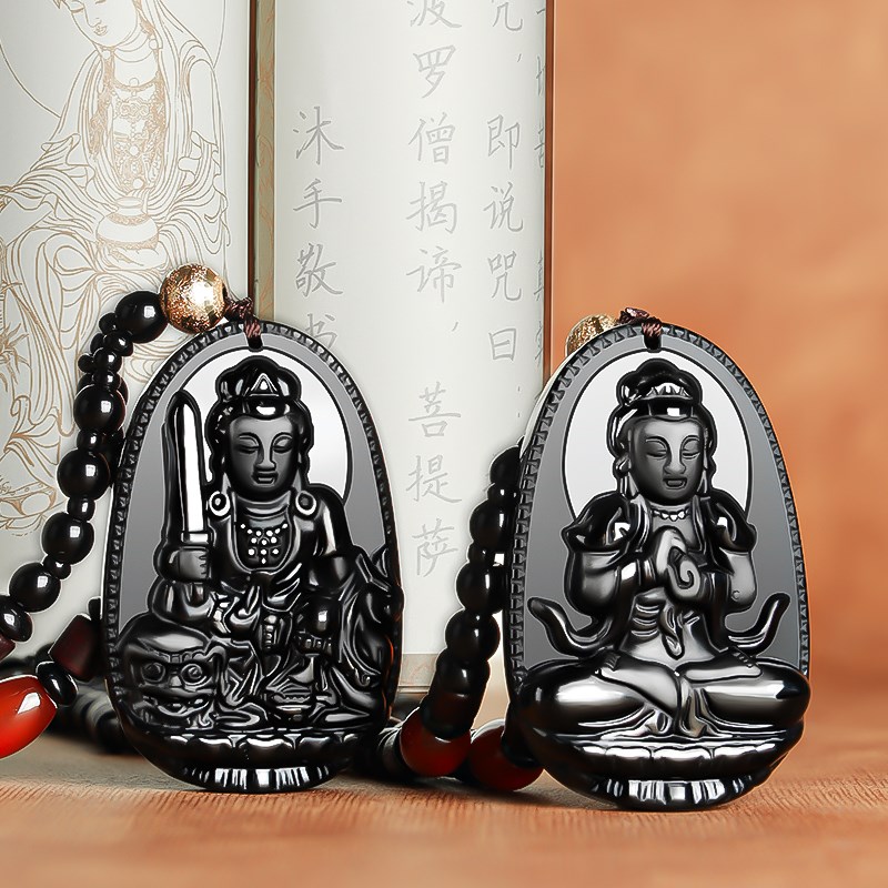 黑曜吊坠石十二生肖属狗牛兔羊阿弥陀佛普贤2024龙年Y本命佛守护