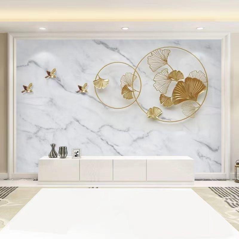 新中式电视背景墙纸银杏叶餐厅客厅沙发墙布简Q约卧室床头装饰壁