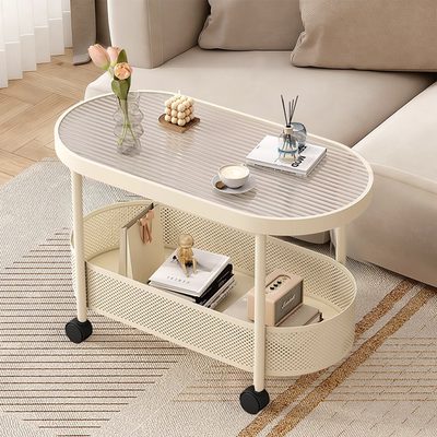 新款奶油风玻璃可移动沙发边几边客厅简约床头侧边柜小茶几小推车