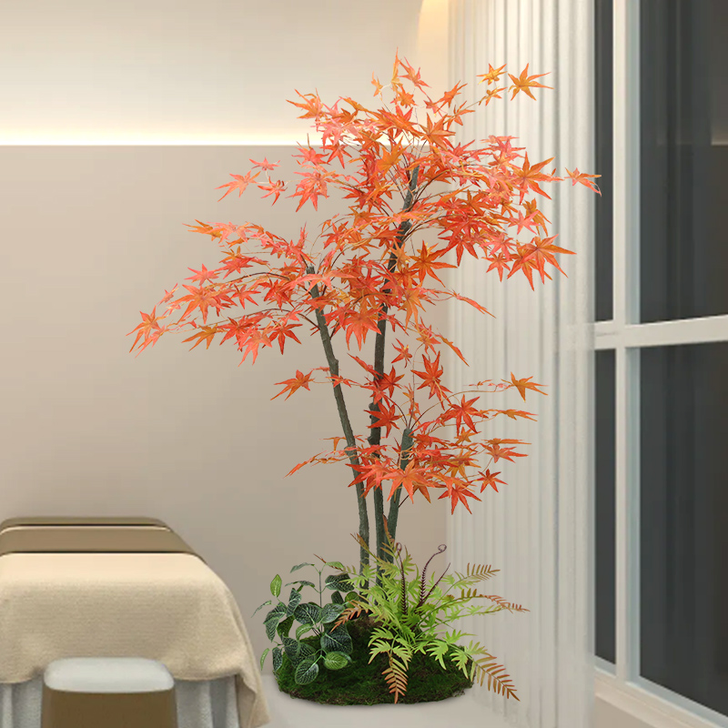 仿真红枫组合造景客厅假花摆件室内装饰商场景观大型绿枫叶树盆栽