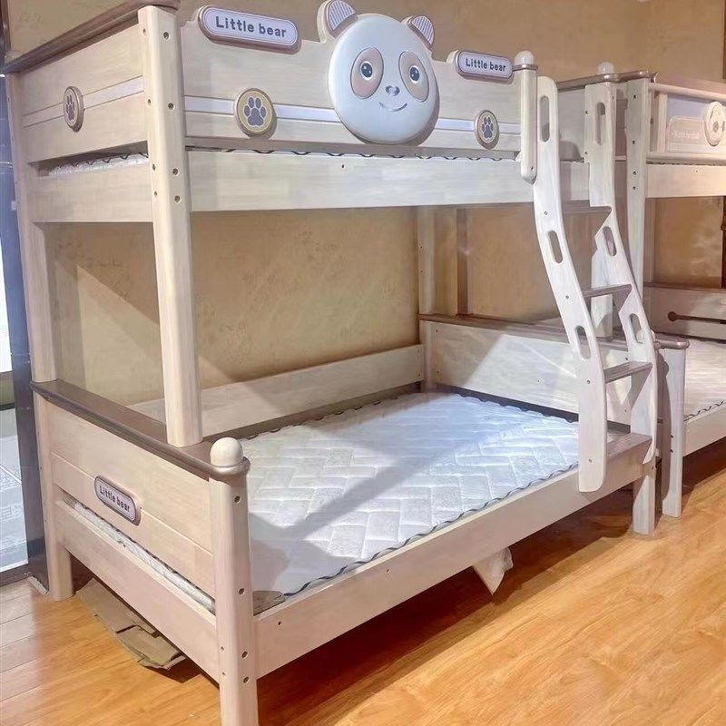 橡木上下子母床双层护栏小户型全实木书架儿童床挂步梯楼梯宿舍床