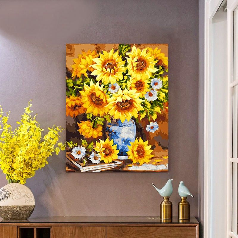 自油自画数字油画diy手工填色治愈解压填充油彩画花卉 梵高向日葵