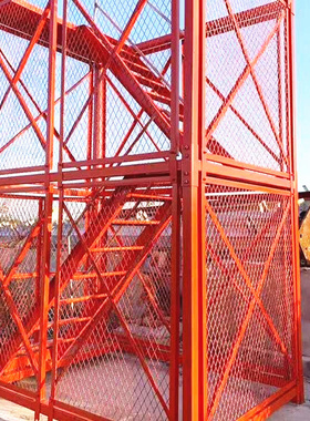 人行通道盖梁操作平台红色安全爬梯基坑墩柱挂网式水泥罐钢管防护