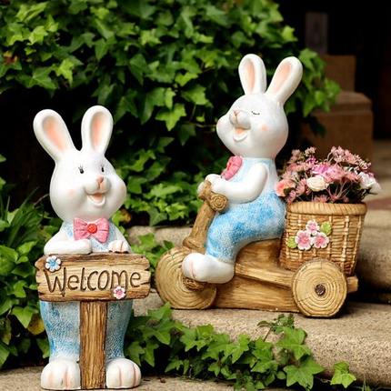 入户花园庭院动物兔子装饰品幼儿园欢迎光临牌花盆景观布置摆件