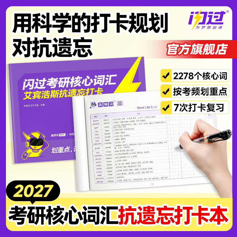 【闪过官方店】2027考研词汇闪过考研核心词汇艾宾浩斯抗遗忘打卡本考研英语一二词汇书单词书默写本大纲5500词长难句高频词乱序版图片