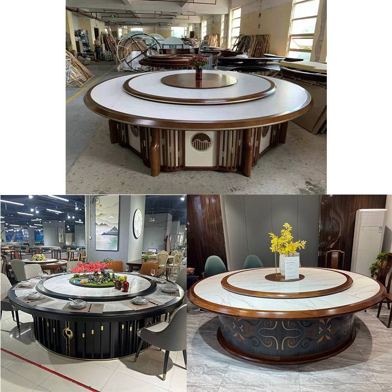 电动餐桌酒店大圆桌新中式定制电动岩板餐桌多功能餐桌火锅桌