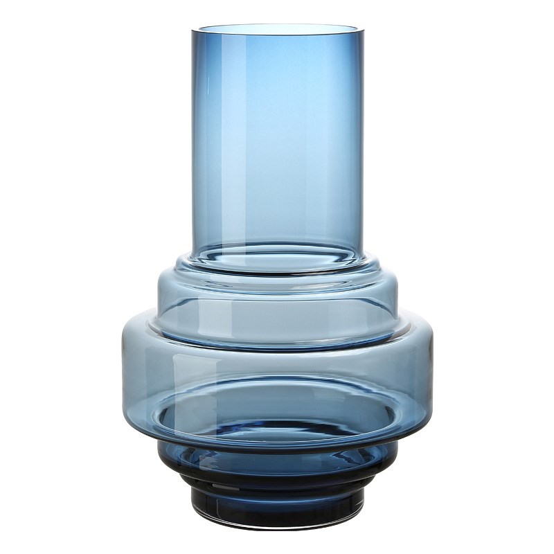 北欧简约蓝色玻璃花瓶圆r柱造型水培富贵竹插花百合玫瑰向日葵摆