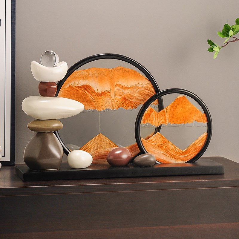 客厅电视柜酒柜高档轻奢时来运转流沙画摆L件高级家居装饰品办公