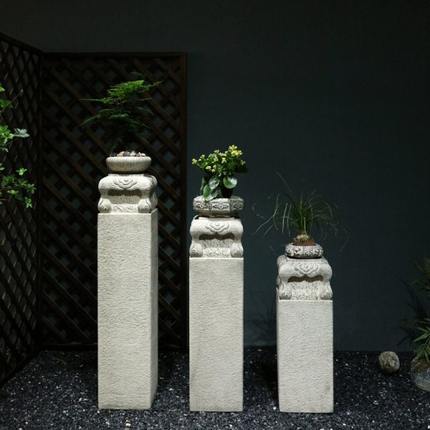 落地摆件阳台花园造景户外庭院装饰新中式茶室禅意书房仿石墩底座