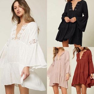沙滩外套头比基尼外搭女海边度假泳衣罩衫 2024新款 邹布花边喇叭袖
