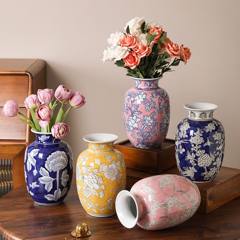 新中式青花瓷花k瓶水培轻奢客厅餐桌陶瓷花瓶摆件陶瓷装饰瓶
