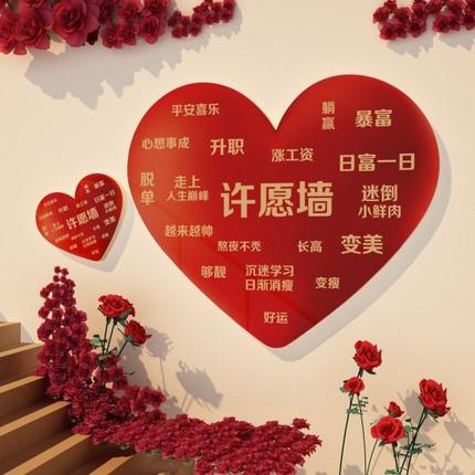 网红打卡许爱心愿场造背景板墙面拍照区布置互动玫瑰装饰户外氛围