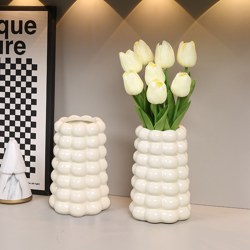 奶油风白色陶瓷花k瓶轻奢摆件高级感客厅水培水养干花鲜花插花装