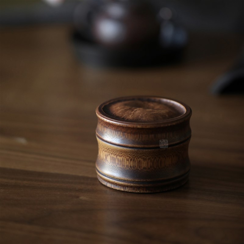 奇竹斋竹c节茶叶罐 中式小号迷你便携香粉罐茶粉罐 文玩茶道用具