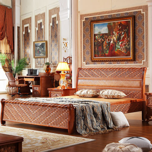 纳亚斯东南亚奢华高端藤床印尼藤艺床J藤席床实木床藤木双人藤床