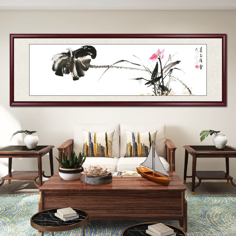 荷花山墨新画中式中堂画客厅挂画国画水水风景画沙发背景墙装饰画