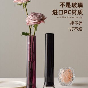 高级感桌面小花瓶客厅插花花瓶小口径水养玫瑰花花器简约现代摆件