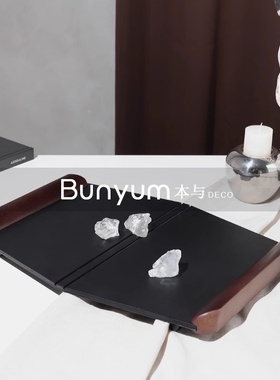 现代简约高端原木托盘收纳摆w件样板房售楼处酒店茶几桌面软装饰