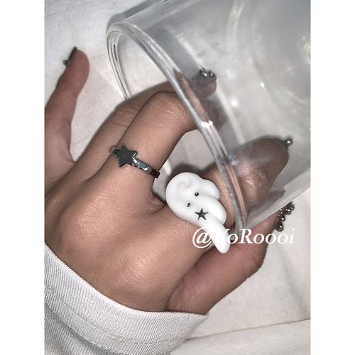 YoRoooi 自制手工韩系简约翅膀可爱开口K戒指爱心素圈指环食指戒