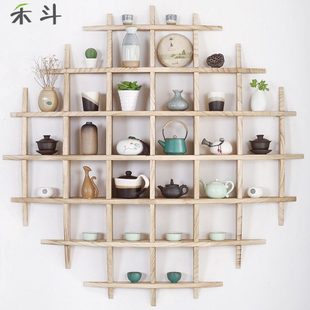 博古架实木中式挂墙茶杯架仿古多宝阁壁挂式置物架茶具摆架展示架