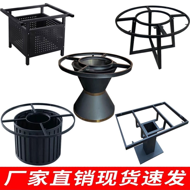 定制大理石火锅桌腿支架铁桶箱式岩板J钢板底座饭店圆桌长方桌腿