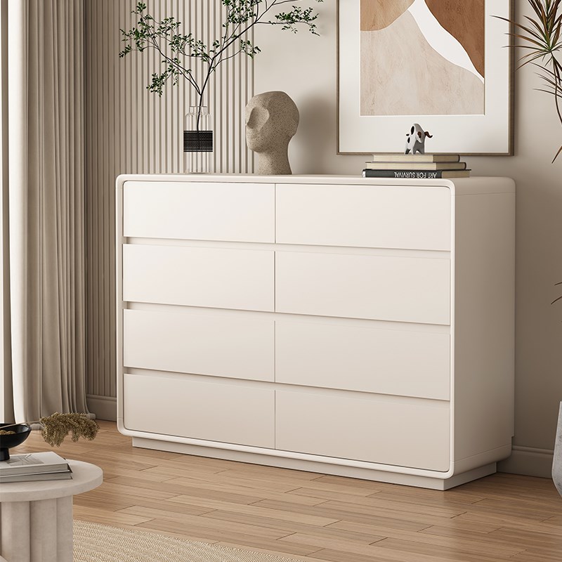 实木斗柜奶油风卧室床尾柜大容量客厅H靠墙简约现代白色五斗储物