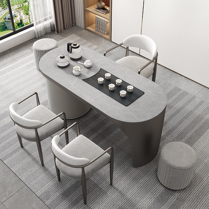 轻奢岩板茶桌椅组合现代简约家用客厅阳J台办公室功夫茶几茶台一